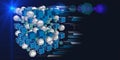 Abstract visualization analyze algorithm cubes and spheres. Quantum virtual cryptography. Virtual reality concept with wireframe Royalty Free Stock Photo