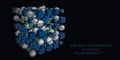 Abstract visualization analyze algorithm cubes and spheres. Quantum virtual cryptography. Virtual reality concept with wireframe Royalty Free Stock Photo