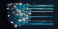 Abstract visualization analyze algorithm cubes and spheres. Quantum virtual cryptography. Virtual reality concept with wireframe Royalty Free Stock Photo