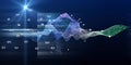 Abstract visualization analyze algorithm wavy grid data. Artificial intelligence. Quantum virtual cryptography concept with Royalty Free Stock Photo