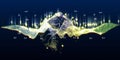 Abstract visualization analyze algorithm wavy grid data. Big data. Artificial intelligence.  Quantum virtual cryptography concept Royalty Free Stock Photo