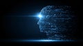 Abstract visualization of artificial intelligence concept featuring a digitized human head profile dissolving into flowing blue Royalty Free Stock Photo