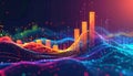 Abstract visualization of big data analysis showing dynamic glowing bar charts and undulating particle waves in a vibrant digital Royalty Free Stock Photo