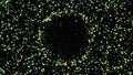 Abstract visualization of a black holein outer space. Animation. Ring created by millions of colorful dots spreading all