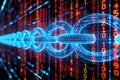 A glowing blue blockchain chain with binary code Royalty Free Stock Photo