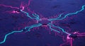 Futuristic microchip with neon cyan and pink circuits Royalty Free Stock Photo