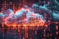 An abstract visualization of cloud computing with digital elements representing data processing and AI operations in the Royalty Free Stock Photo