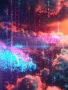 An abstract visualization of cloud computing with digital elements representing data processing and AI operations in the Royalty Free Stock Photo