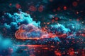 An abstract visualization of cloud computing, showcasing data processing and AI operations in the cloud. Generative AI Royalty Free Stock Photo