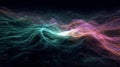 Abstract visualization of colorful data streams flowing across dark background with glowing particles, representing high Royalty Free Stock Photo