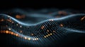 Abstract visualization of complex data flowing across a dark, undulating digital surface illuminated by glowing orange and white Royalty Free Stock Photo