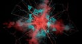 Abstract network of glowing red and teal lines and triangles with smoke on black background Royalty Free Stock Photo