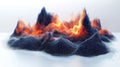 Abstract visualization of 3D terrain with glowing flames and vibrant colors in a digital landscape Royalty Free Stock Photo
