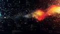 Abstract visualization of data flow with code elements and glowing particle streams on a dark background Royalty Free Stock Photo