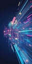 Abstract Visualization of Data Flow with Colorful Lights and Organized Layers in a Cloud Concept
