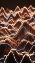 Abstract visualization of data or sound waves with glowing orange peaks and light blue lines against a dark background, creating a Royalty Free Stock Photo