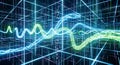 Digital Abstract Data Flow Futuristic Network Grid with Neon Waveforms Royalty Free Stock Photo