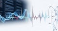 Abstract visualization of data with waveforms code and network connections in blue and white tones Royalty Free Stock Photo