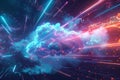An abstract visualization depicting cloud computing, data processing, and AI operations within a digital cloud Royalty Free Stock Photo