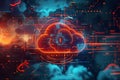 An abstract visualization depicting cloud computing with digital elements representing data processing and AI operations Royalty Free Stock Photo