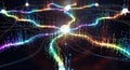 Abstract visualization of glowing digital neural network connections transmitting vibrant data streams Royalty Free Stock Photo