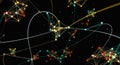 Abstract Network of Glowing Geometric Shapes and Lines on a Dark Background connection technology Royalty Free Stock Photo