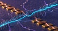 Neon energy surges through a quantum circuit board Royalty Free Stock Photo