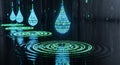 Digital Data Drops and Binary Code Ripples in Water - Futuristic Technology Concept Royalty Free Stock Photo