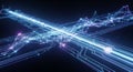 Abstract visualization of a digital data stream with glowing blue and purple lines and interconnected nodes, flowing Royalty Free Stock Photo