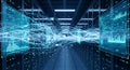 Futuristic Data Stream in Server Room Big Data Flow and Analytics Royalty Free Stock Photo