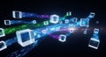Abstract Digital Data Streams with Cubes, Futuristic Technology, Network, Binary Code Royalty Free Stock Photo