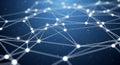 Abstract Network of Glowing White Dots and Lines on Dark Blue Background connection technology Royalty Free Stock Photo