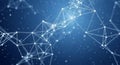 Abstract Network of Glowing White Lines and Dots on a Dark Blue Gradient Background connection Royalty Free Stock Photo