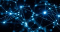 Abstract Network of Glowing Blue Nodes and Lines on a Dark Background technology connection Royalty Free Stock Photo