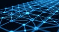Abstract Blue Network of Glowing Nodes and Lines on Black Background technology Royalty Free Stock Photo