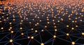 Abstract Network of Glowing Orange Nodes Connected by Blue Lines on a Dark Surface connection technology Royalty Free Stock Photo