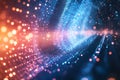 Abstract Digital Network Tunnel with Glowing Blue and Orange Particles, Futuristic Data Flow Visualization Royalty Free Stock Photo