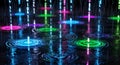 Digital Rain Binary Code Droplets Create Ripples in Neon Water Royalty Free Stock Photo
