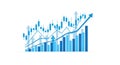 Upward trending stock market graph with bars, candles, and arrows isolated on white background Royalty Free Stock Photo