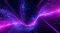 Abstract visualization of flowing digital data lines creating a vibrant purple and blue wave structure in a dark cyberspace Royalty Free Stock Photo