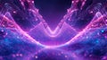 Abstract visualization of flowing digital sound waves and energetic glowing particles creating a vibrant neon tunnel effect in Royalty Free Stock Photo
