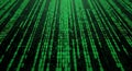 Abstract digital data streams of green binary code flow across a dark background visually. Royalty Free Stock Photo