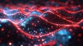 Abstract Digital Wave Background with Glowing Particle Dots in Blue and Red Color Royalty Free Stock Photo