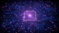 Abstract visualization of a glowing central processing unit microprocessor chip embedded within a complex network of illuminated Royalty Free Stock Photo
