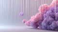 Abstract visualization of glowing data streams interacting with voluminous pink and purple fantasy clouds creating a digital Royalty Free Stock Photo