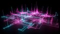 Abstract visualization of a glowing digital network infrastructure with intersecting neon lines representing data flow and complex Royalty Free Stock Photo