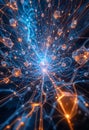 Futuristic neural network visualization with glowing connections and dynamic energy flow in cyberspace Royalty Free Stock Photo