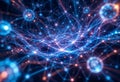 Futuristic neural network visualization with glowing connections and dynamic energy flow in cyberspace Royalty Free Stock Photo