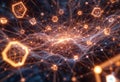 Futuristic neural network visualization with glowing connections and dynamic energy flow in cyberspace Royalty Free Stock Photo