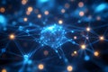Abstract visualization of a glowing neural network with interconnected nodes, representing artificial intelligence, big Royalty Free Stock Photo